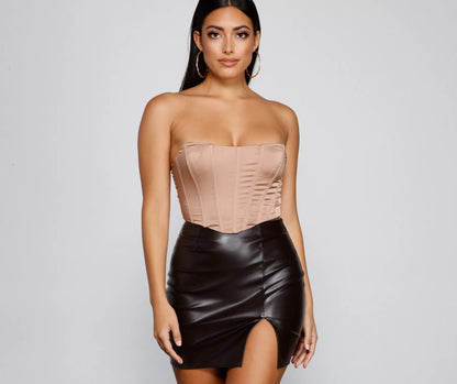 Sleek Strapless Satin Corset