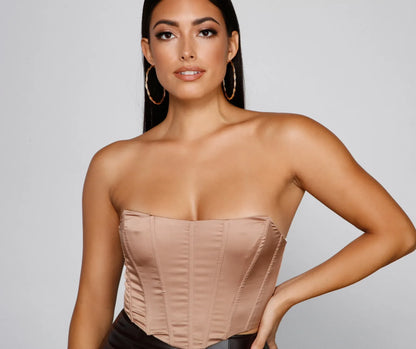 Sleek Strapless Satin Corset