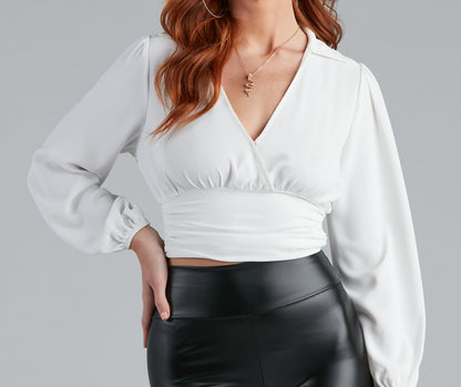 High Collar Crepe Surplice Blouse