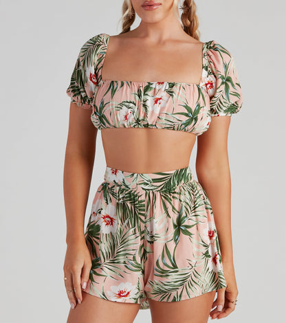 On Vacay Tropical Puff Sleeve Top
