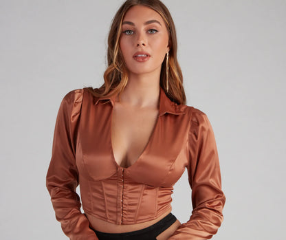 Be My Sweetheart Corset Satin Crop Top