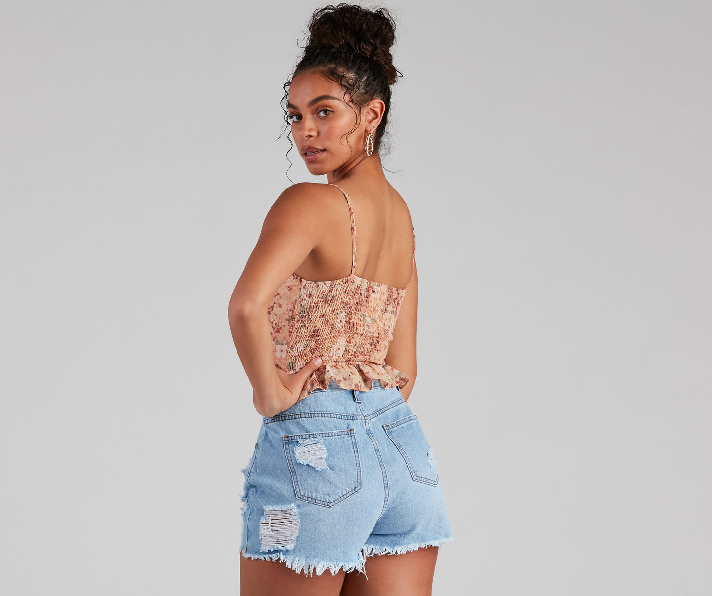 Floral Retreat Chiffon Peplum Tank Top