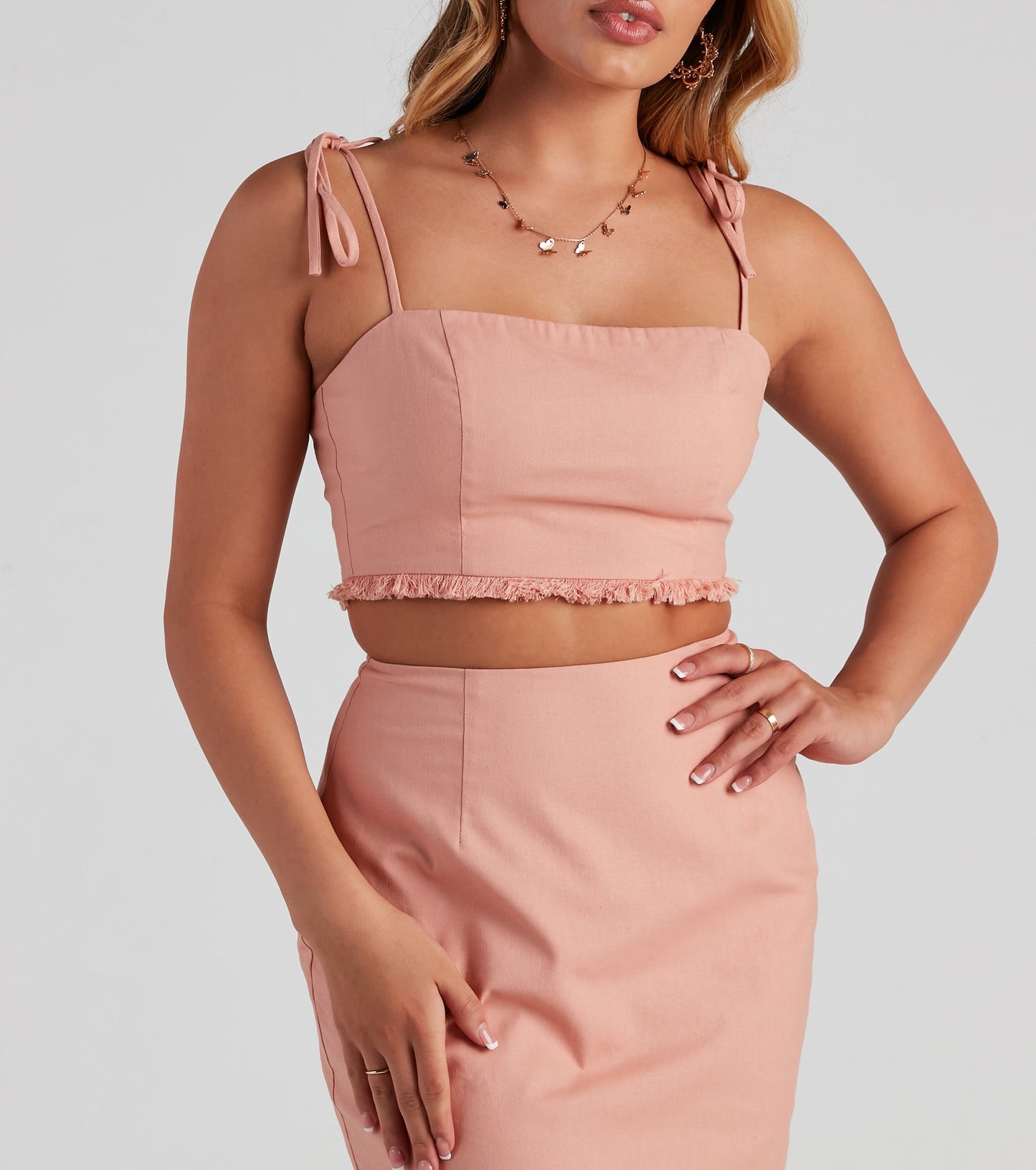 Social Linen Tie Strap Crop Top