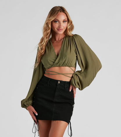 Heat Wave Gauze Wrap Tie Crop Top