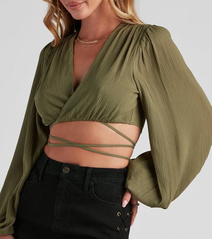 Heat Wave Gauze Wrap Tie Crop Top