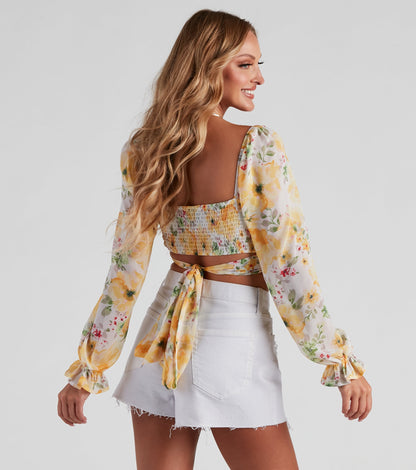 Floral Bloom Chiffon Crop Top