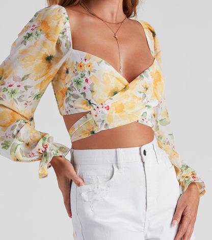Floral Bloom Chiffon Crop Top
