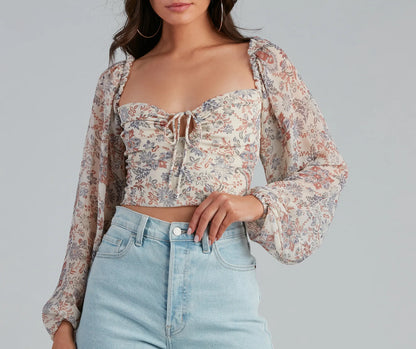 Springtime Paisley Chiffon Crop Top