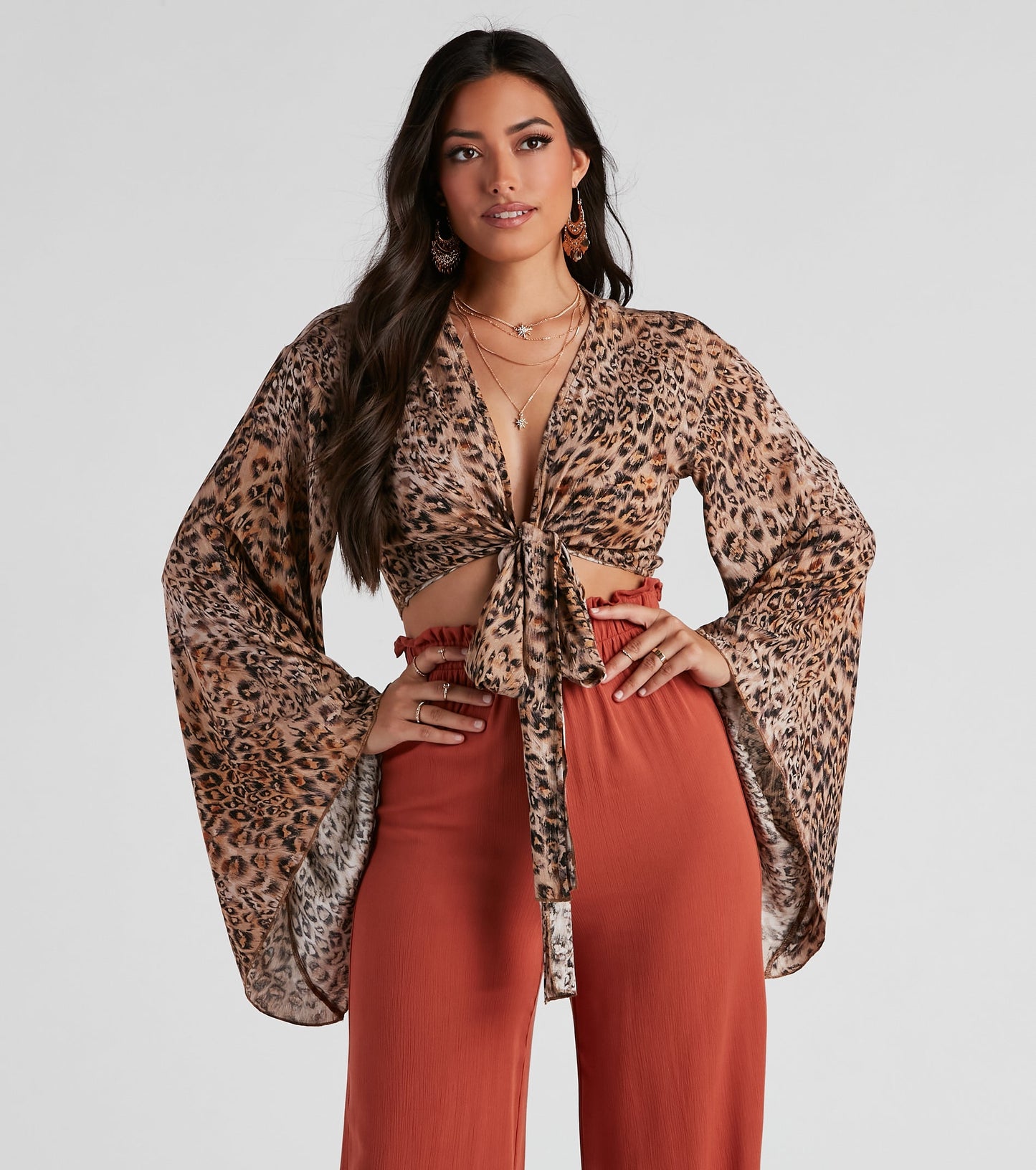 Wild Shine Leopard Crop Wrap Top