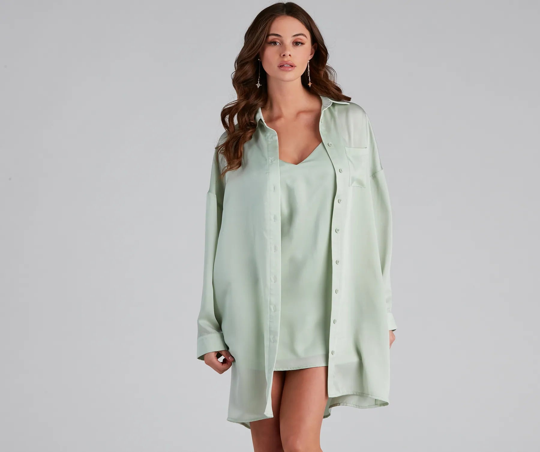 Weekend Chic Satin Button-Front Tunic