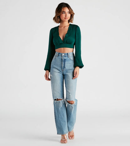 Dreamy Date Vibes Satin Cropped Blouse