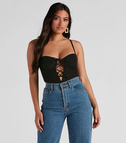 Sultry Deets Lace-Up Corset Top