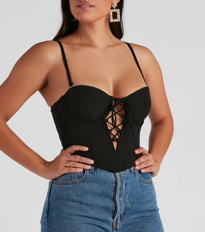 Sultry Deets Lace-Up Corset Top