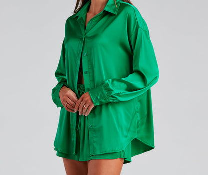 Stylishly Sleek Satin Button Down Top