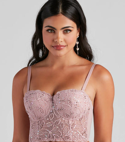 Pretty Glam Embellished Lace Bustier