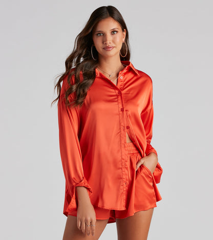 Stylishly Sleek Satin Button Down Top