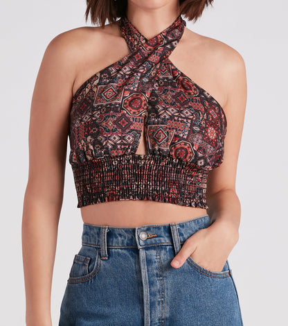 Sultry Boho Print Halter Crop Top