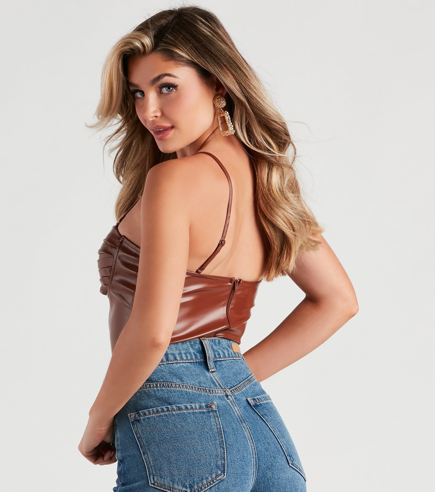 Press Pause Faux Leather Corset Bodysuit