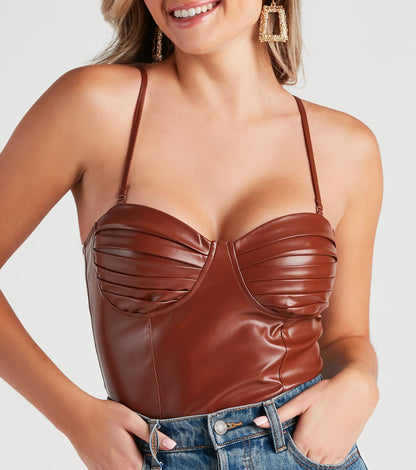 Press Pause Faux Leather Corset Bodysuit