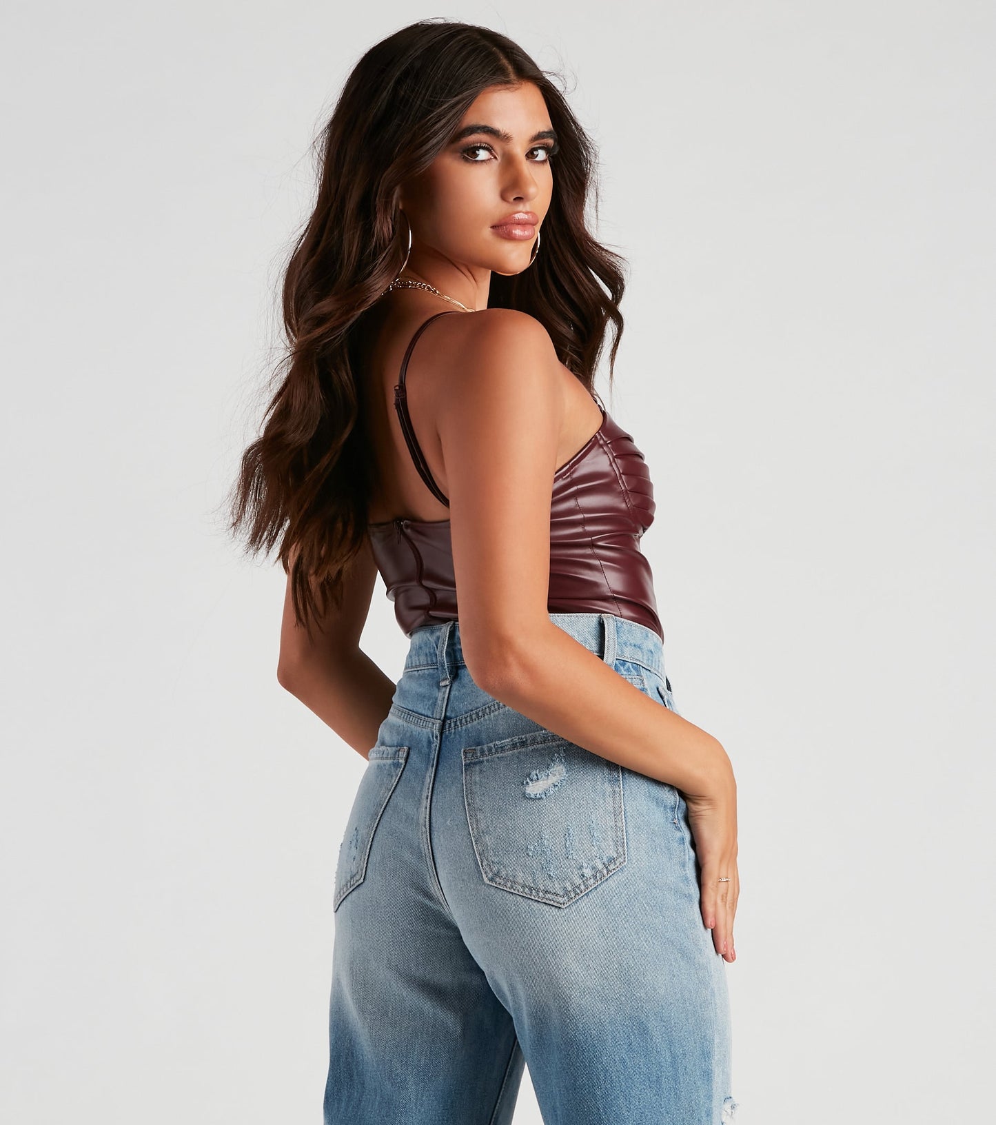 Press Pause Faux Leather Corset Bodysuit