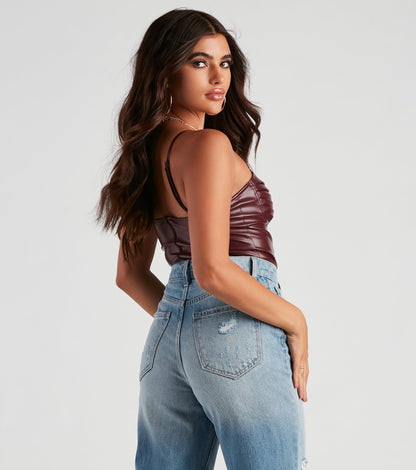 Press Pause Faux Leather Corset Bodysuit