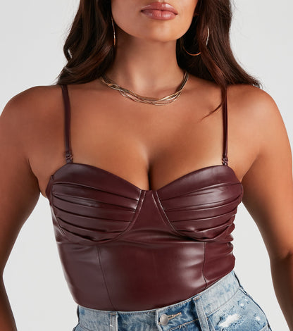 Press Pause Faux Leather Corset Bodysuit
