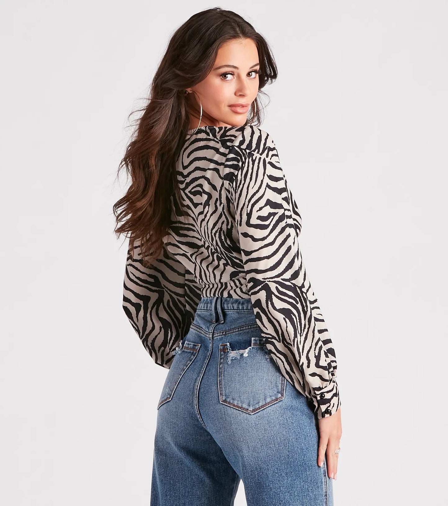 Go-Getter Gal Zebra Print Wrap Tie Top