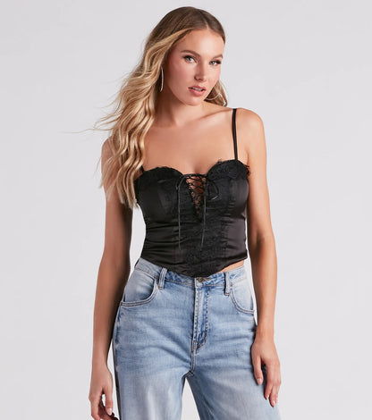 Love Language Satin Lace Trim Top