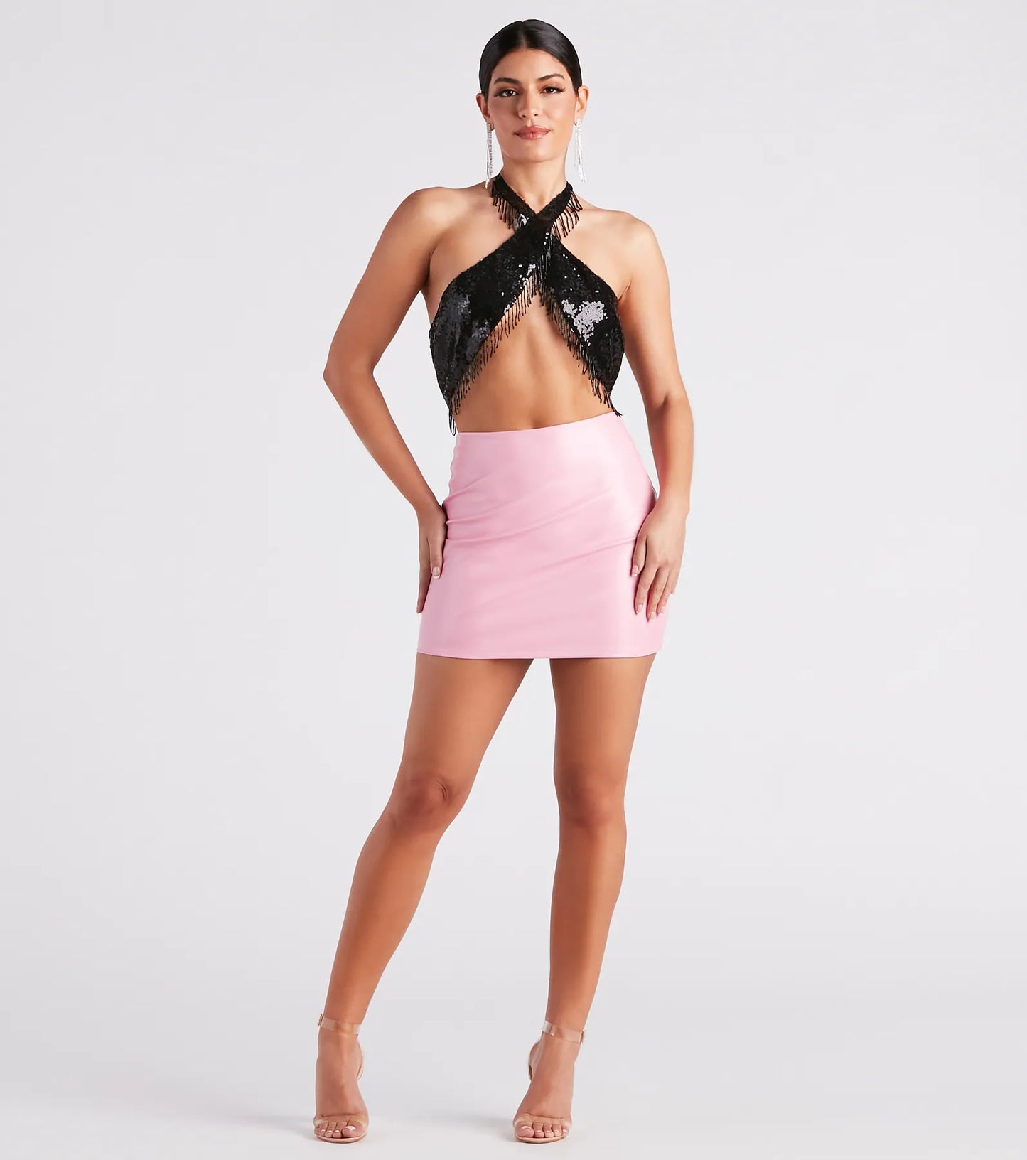 Disco Babe Sequin Fringe Halter Top