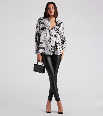 Daily Scoop Satin Newspaper Top