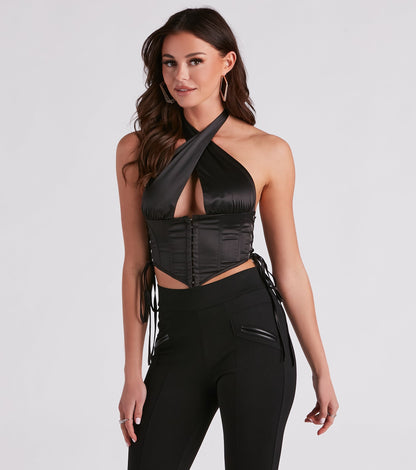 Not Over Satin Halter Corset Top