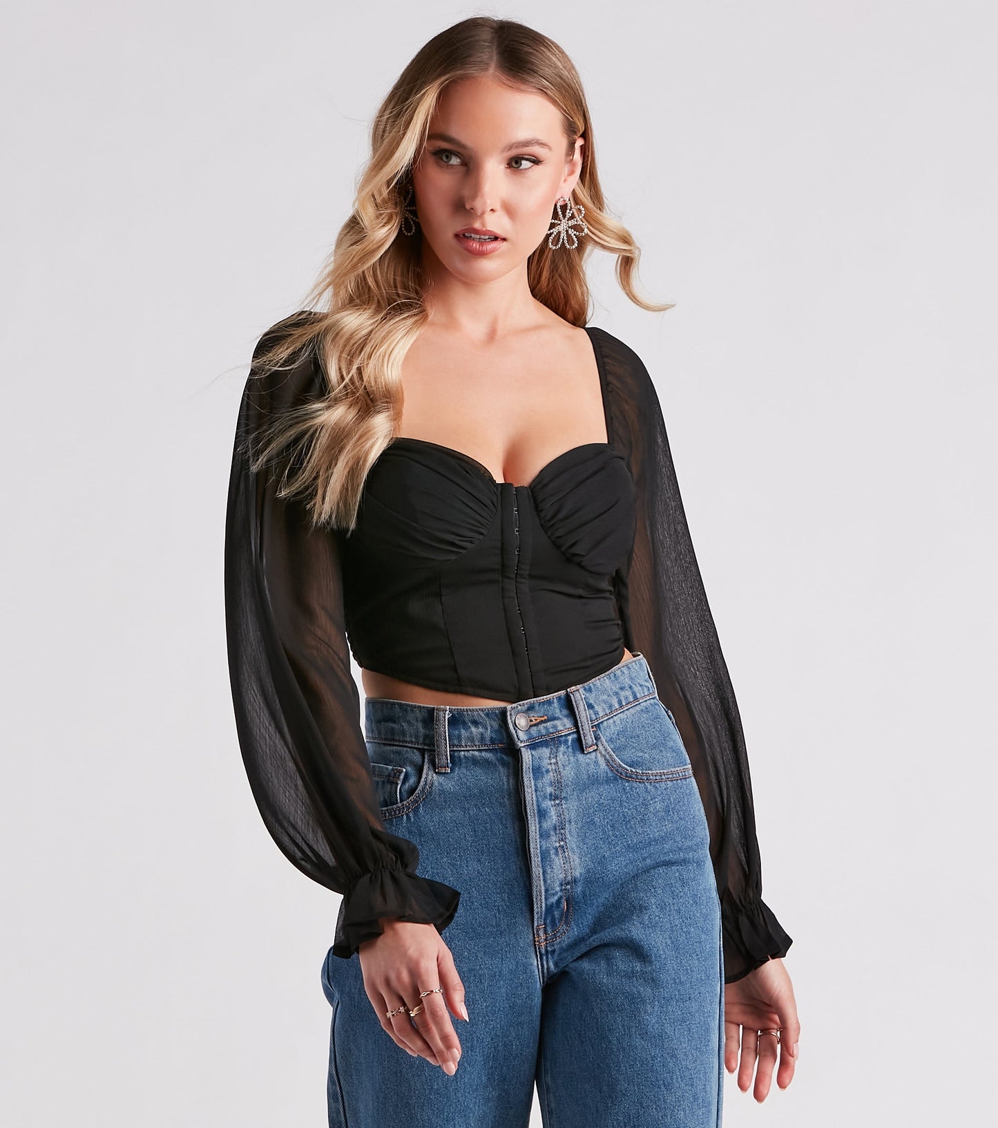 Breezy Chiffon Cropped Corset Blouse