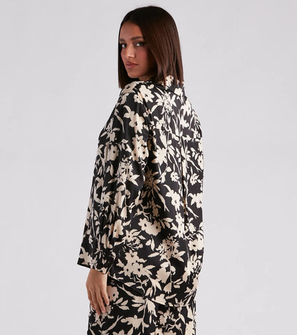 Major Muse Floral Satin Button-Down Top