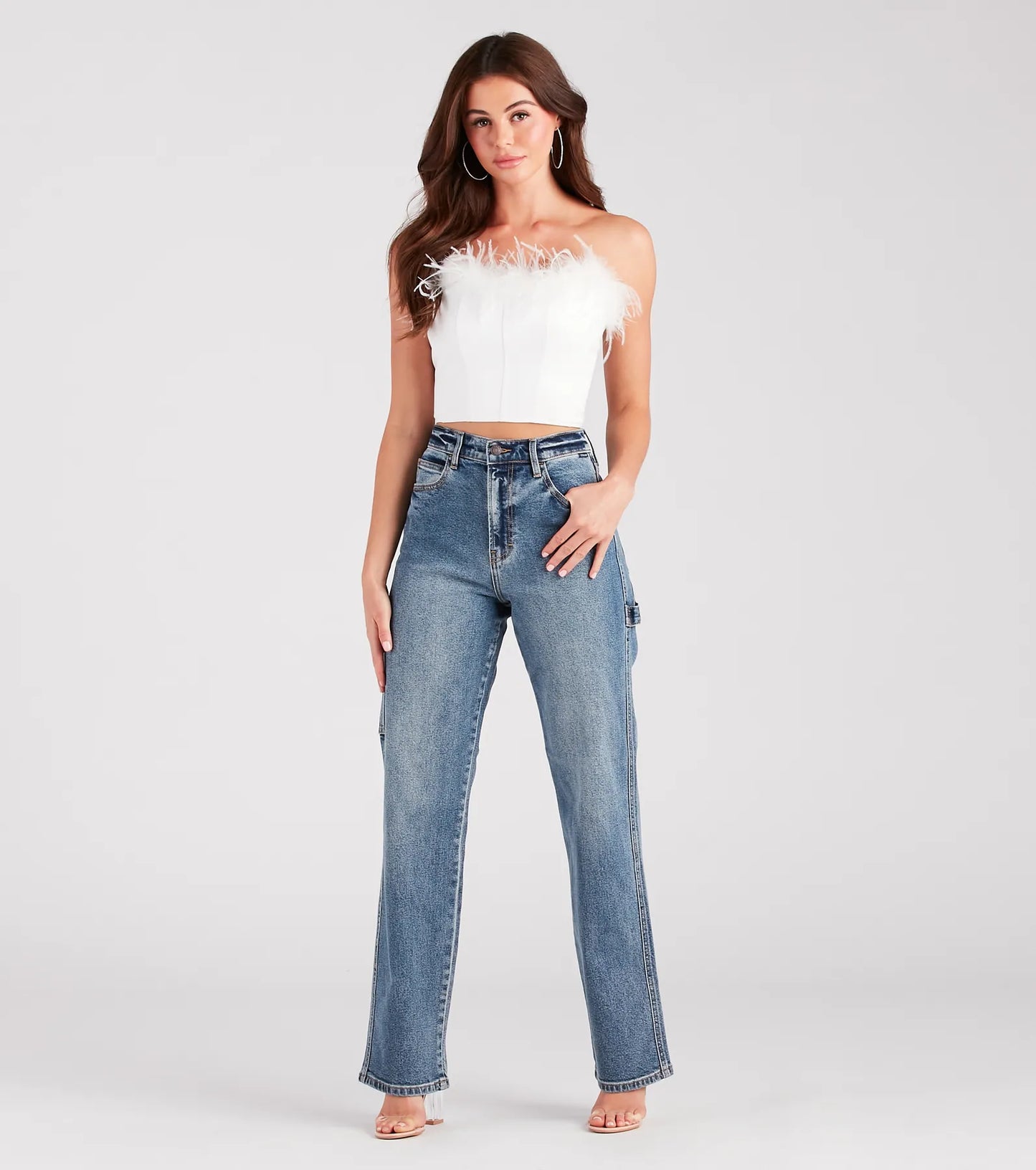 Call Me Fab Marabou Feather Faux Leather Corset