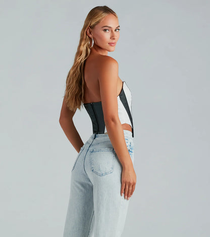 Major Diva Striped Faux Leather Corset Top