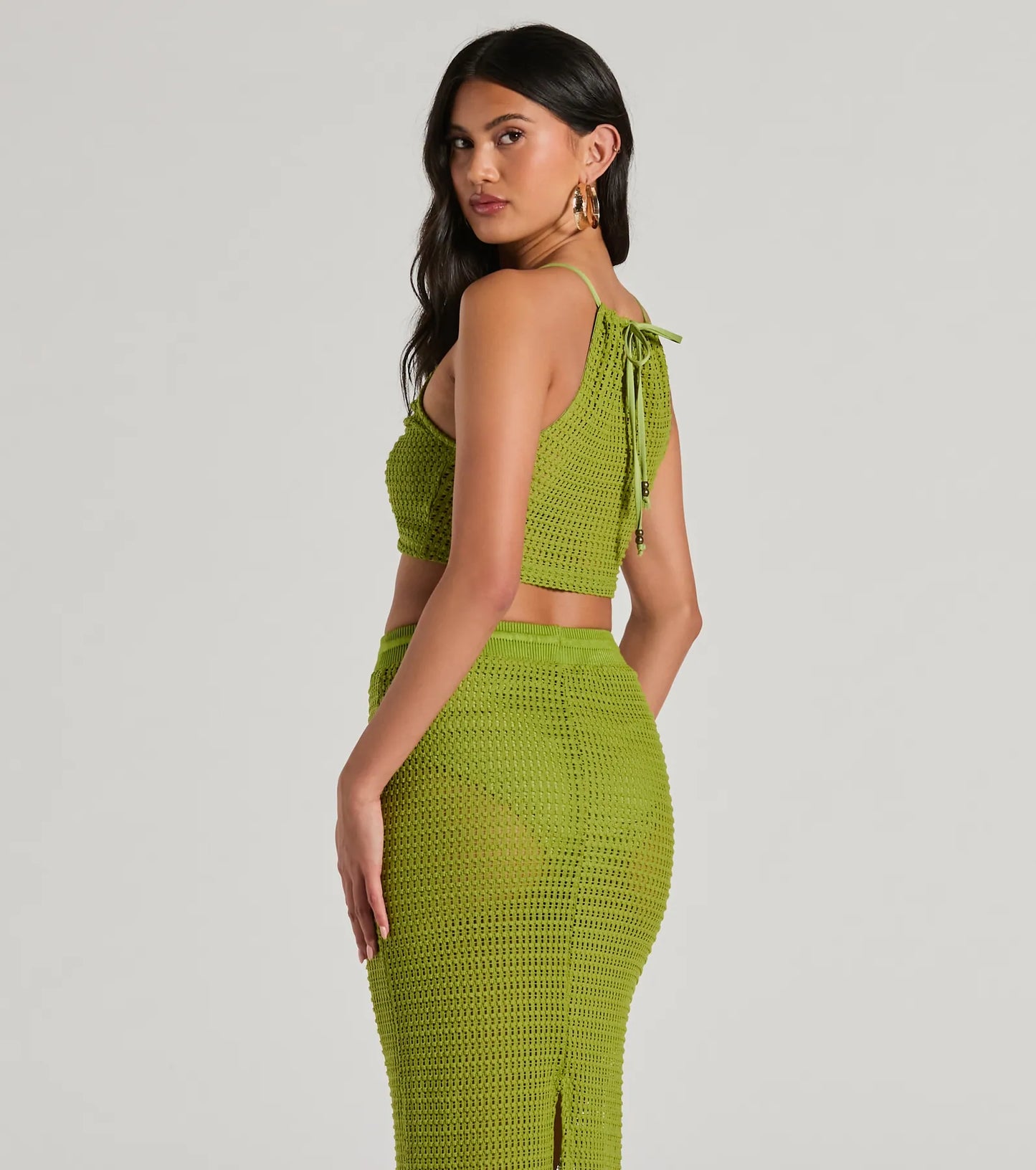 Sunny Chic Halter Ruched Crochet Crop Top