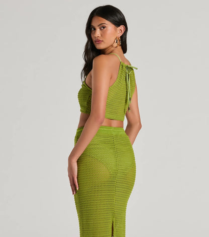 Sunny Chic Halter Ruched Crochet Crop Top