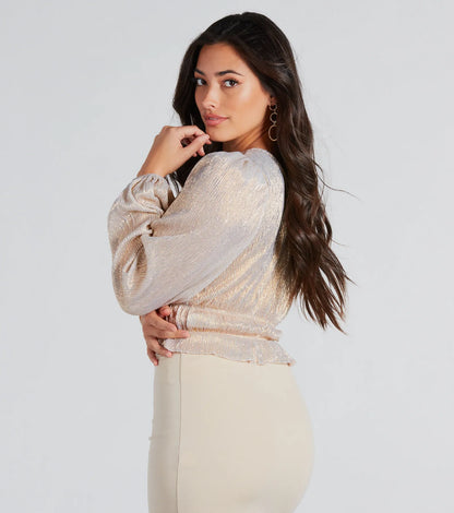 Luxurious Shimmer Metallic One-Shoulder Top