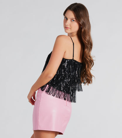 Spotlight Beauty Sequin Fringe Crop Top