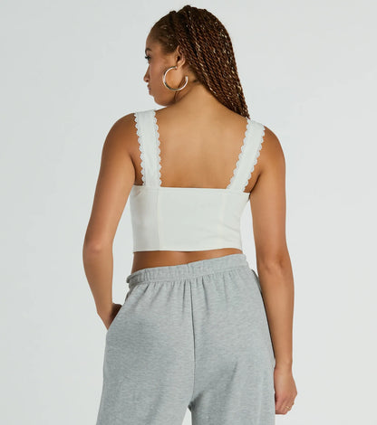 So Fresh Lace-Trim Linen Cropped Tank Top