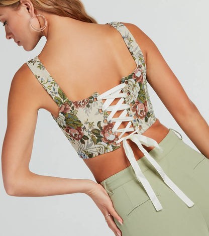 Enchanting Jacquard Lace-Up Corset Top