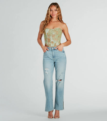 Table For Two Floral Lace-Up Corset Top