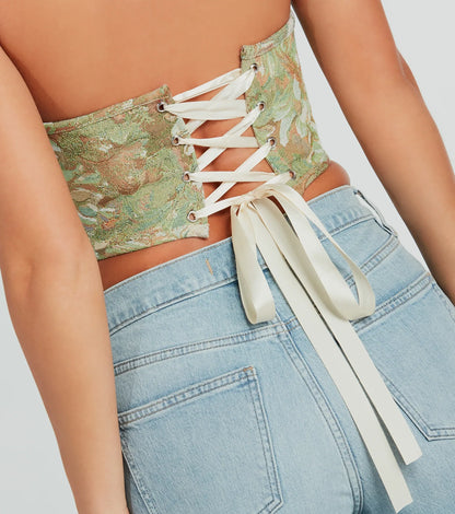 Table For Two Floral Lace-Up Corset Top