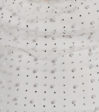 Little Moment For Faux Pearl Rhinestone Crop Top