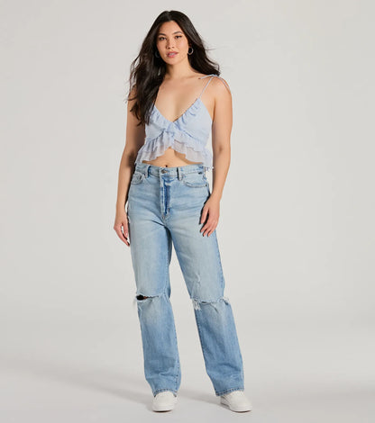 Flirty Flounce V-Neck Ruffled Crop Top