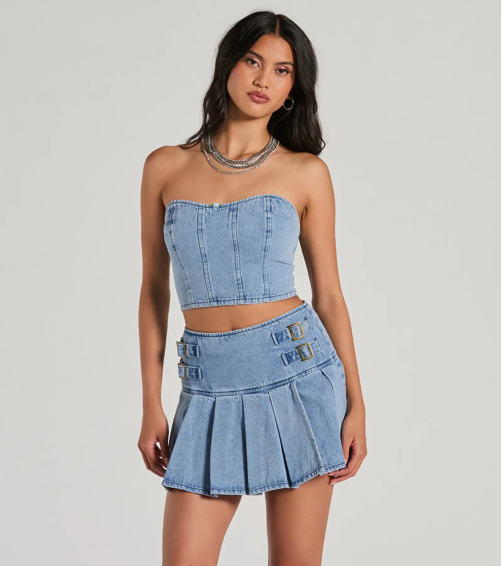 Flirty Duo Strapless Sweetheart Denim Crop Top