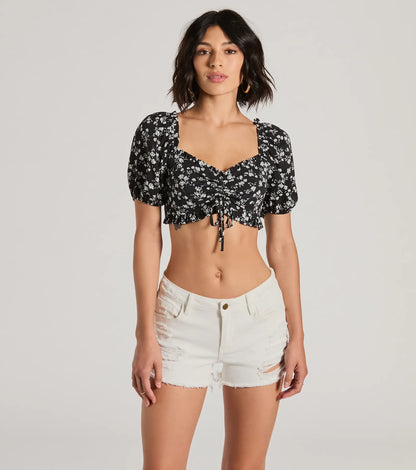 Girlycore Floral Puff Sleeve Crop Top