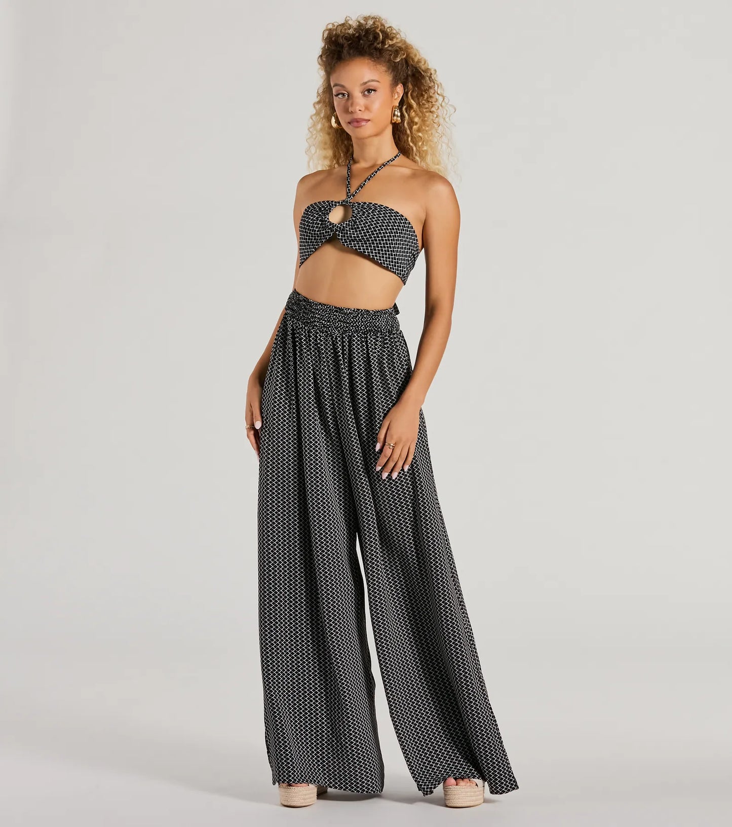 All Set Up Geometric Bandeau Halter Crop Top