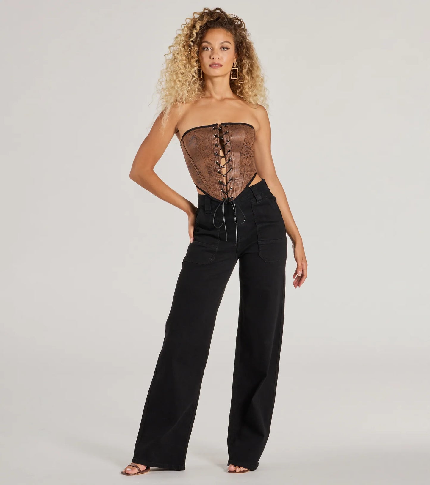 Smooth And Edgy Lace-Up Faux Suede Corset Top