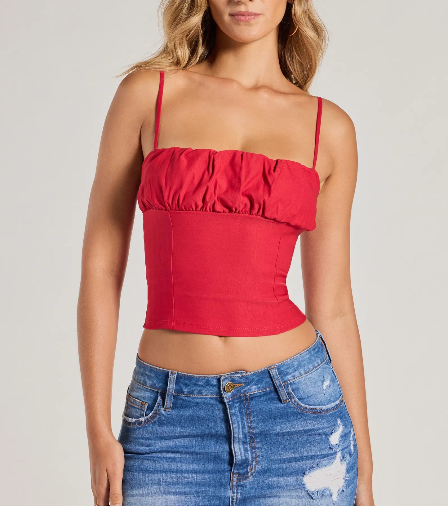 Double Up Sleeveless Ruched Crop Top